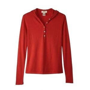 Talbots Women's Red Button Front Top Long Sleeve Hoodie Sweater Size Small #